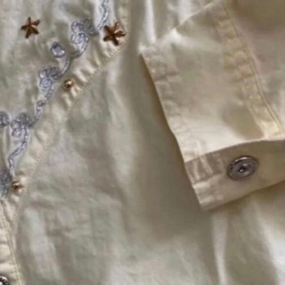 Adult Size L Freego Vintage Western Shirt Yellow with embroidery  and beadwork 1 - Picture 5 of 6